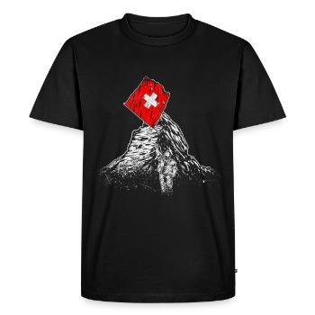 Switzerland Flag Waving Matterhorn Mountains - Men's Premium Organic T-Shirt - black - Front - Nico (187cm)
