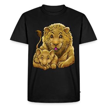 Lion père fils fille jungle bébé enfant zoo - T-shirt Premium bio Homme - noir - Devant - Nico (187cm)