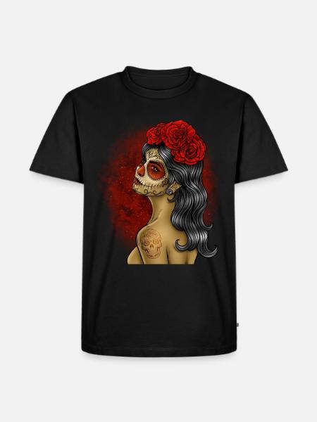 Dia de los Muertos Girl Skull Roses Skull - Men's Premium Organic T-Shirt - black