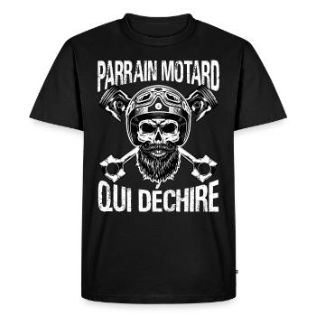 Parrain motard qui déchire annonce baptème cadeau - T-shirt Premium bio Homme - noir - Devant - Nico (187cm)