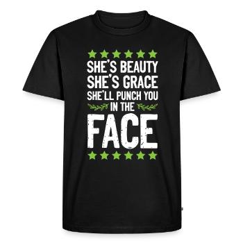 Frau Kickboxing lustig - Männer Premium Bio T-Shirt - Schwarz - Vorne - Nico (187cm)