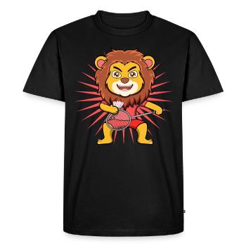 Joli lion, joueur de badminton, Ironic Hobby - T-shirt Premium bio Homme - noir - Devant - Nico (187cm)