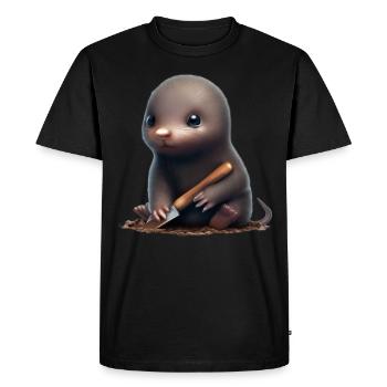 Cute mole with shovel - Men's Premium Organic T-Shirt - black - Front - Nico (187cm)