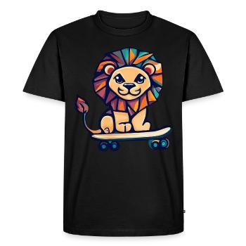 Lion cubiste sur skateboard - T-shirt Premium bio Homme - noir - Devant - Nico (187cm)