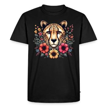 Guépard Fleurs de guépard - T-shirt Premium bio Homme - noir - Devant - Nico (187cm)