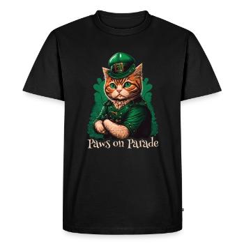 Paws on Parade Cat St. Patty Day - Men's Premium Organic T-Shirt - black - Front - Nico (187cm)
