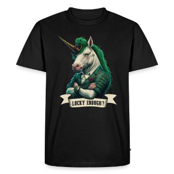 Lucky Enough? Unicorn St. Patty - Men's Premium Organic T-Shirt - black - Front - Nico (187cm)
