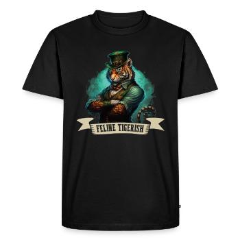 Feline Tigerish St. Patty - Men's Premium Organic T-Shirt - black - Front - Nico (187cm)