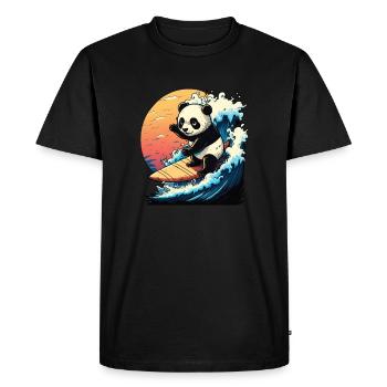 Panda bear surfing on the big wave - Men's Premium Organic T-Shirt - black - Front - Nico (187cm)