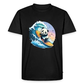 Panda bear surfing on the big wave - Men's Premium Organic T-Shirt - black - Front - Nico (187cm)