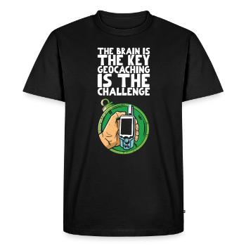 The brain is the key geocaching is the challenge - Men's Premium Organic T-Shirt - black - Front - Nico (187cm)