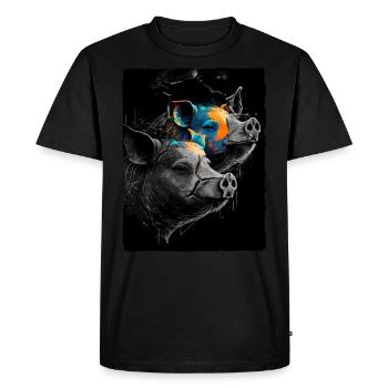 Portrait astucieux de deux cochons - T-shirt Premium bio Homme - noir - Devant - Nico (187cm)