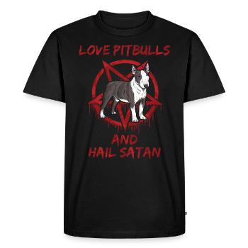 Love Pitbulls and Hail Satan - Men's Premium Organic T-Shirt - black - Front - Nico (187cm)