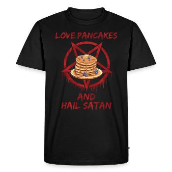 Love Pancakes and Hail Satan - Men's Premium Organic T-Shirt - black - Front - Nico (187cm)