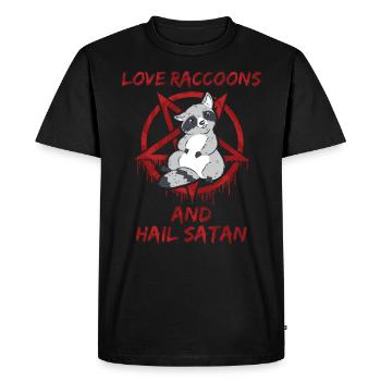 Love Raccoons and Hail Satan - Men's Premium Organic T-Shirt - black - Front - Nico (187cm)