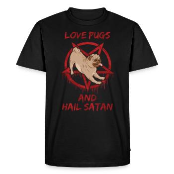 Love Pugs and Hail Satan - Men's Premium Organic T-Shirt - black - Front - Nico (187cm)
