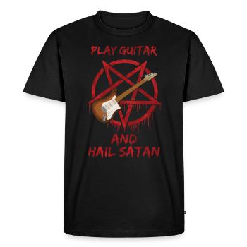 Jouer de la guitare et saluer Satan - T-shirt Premium bio Homme - noir - Devant - Nico (187cm)