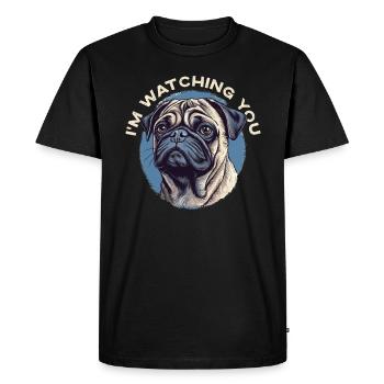 Je te surveille, chien carlin - T-shirt Premium bio Homme - noir - Devant - Nico (187cm)