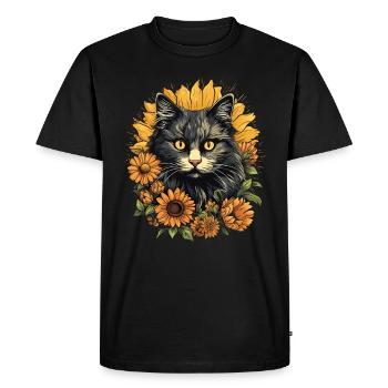 Miaou Fleur Chat Sunshine Chaton Amant - T-shirt Premium bio Homme - noir - Devant - Nico (187cm)