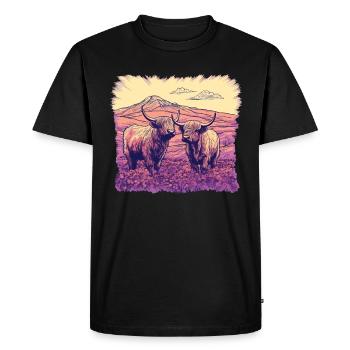 Paysage rustique de vaches écossaises des Highlands et - T-shirt Premium bio Homme - noir - Devant - Nico (187cm)