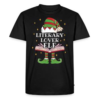 The Literary Lover Elf Book Reading - Men's Premium Organic T-Shirt - black - Front - Nico (187cm)