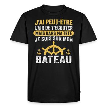 dans ma tête je suis sur mon bateau - T-shirt Premium bio Homme - noir - Devant - Nico (187cm)