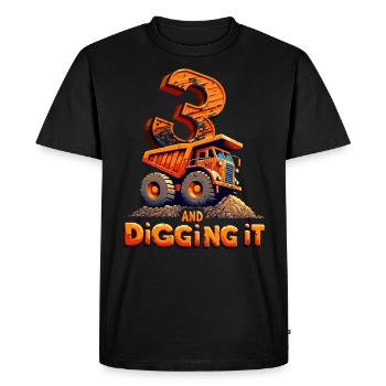 Funny 3rd Birthday Construction Lover Orange Excavator - Men's Premium Organic T-Shirt - black - Front - Nico (187cm)