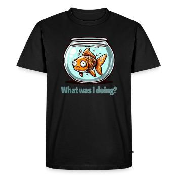 Qu’ai-je fait? - Réfléchir à la conception des poissons rouges - T-shirt Premium bio Homme - noir - Devant - Nico (187cm)
