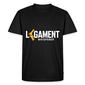Ligament Whisperer - L’expertise thérapeutique libérée - T-shirt Premium bio Homme - noir - Devant - Nico (187cm)