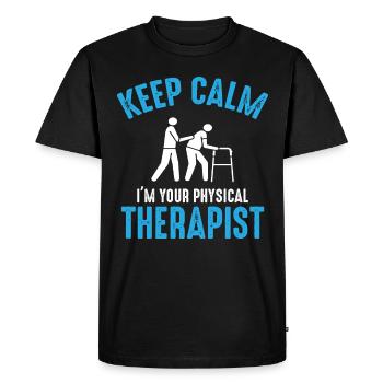 Restez calme, votre thérapeute est là – Expert - T-shirt Premium bio Homme - noir - Devant - Nico (187cm)
