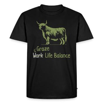 Graze Work Life Balance – Scottish Highland Cow - Men's Premium Organic T-Shirt - black - Front - Nico (187cm)