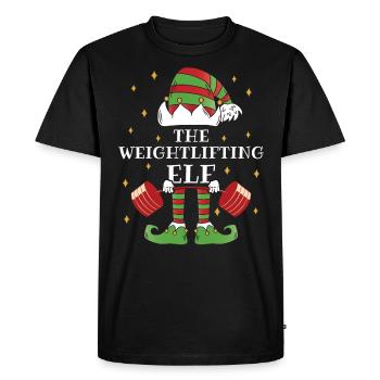 The Weightlifter Elf – Lift the Holiday Cheer - Men's Premium Organic T-Shirt - black - Front - Nico (187cm)