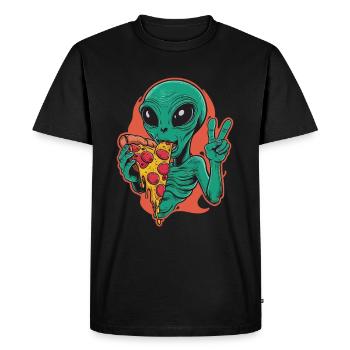 Alien enjoys delicious pizza - Men's Premium Organic T-Shirt - black - Front - Nico (187cm)