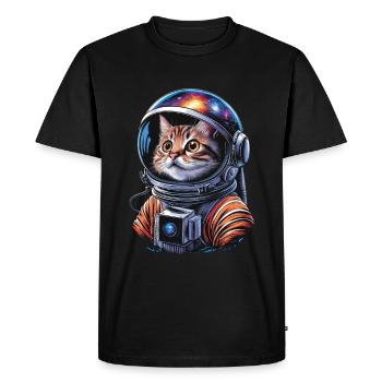 Un astronaute chat galactique explore l’espace - T-shirt Premium bio Homme - noir - Devant - Nico (187cm)