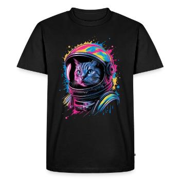 Space cat with colorful helmet - Men's Premium Organic T-Shirt - black - Front - Nico (187cm)