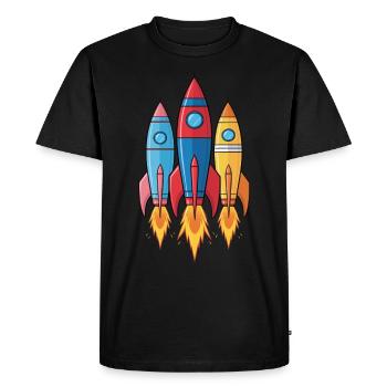 Aventure de fusées spatiales volant haut - T-shirt Premium bio Homme - noir - Devant - Nico (187cm)