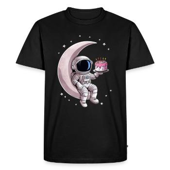 Astronaut with cake sitting on the moon - Men's Premium Organic T-Shirt - black - Front - Nico (187cm)