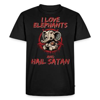 I Love Elephants And Hail Satan Heavy Metal - Men's Premium Organic T-Shirt - black - Front - Nico (187cm)