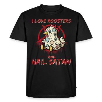 J’aime les coqs et je salue Satan Heavy Metal Gothique - T-shirt Premium bio Homme - noir - Devant - Nico (187cm)