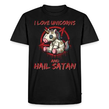 J’aime les licornes et je salue Satan Heavy Metal Gothique - T-shirt Premium bio Homme - noir - Devant - Nico (187cm)