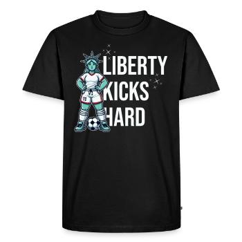 Liberty kicks hard patriotic sports design - Men's Premium Organic T-Shirt - black - Front - Nico (187cm)