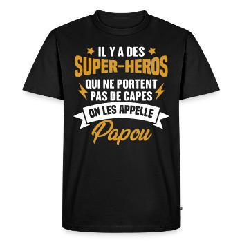 Papou super héros cadeau grand-père - T-shirt Premium bio Homme - noir - Devant - Nico (187cm)