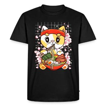 Chaton mangeant Ramen Kawaii Anime - T-shirt Premium bio Homme - noir - Devant - Nico (187cm)