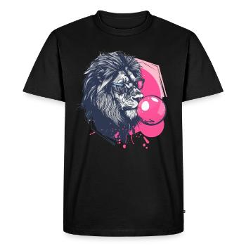Lion with chewing gum and glasses - Men's Premium Organic T-Shirt - black - Front - Nico (187cm)