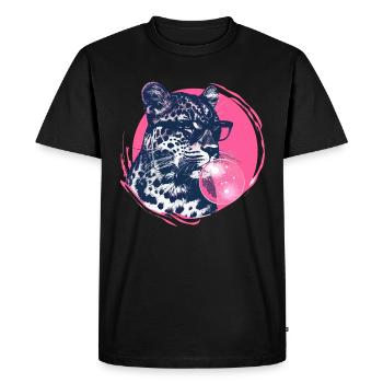 Leopard with glasses and pink chewing gum - Men's Premium Organic T-Shirt - black - Front - Nico (187cm)