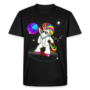 Vintage licorne disco Années 70 80 Coiffure Afro - T-shirt Premium bio Homme - noir - Devant - Nico (187cm)