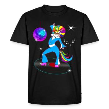 Costume année 80 vintage licorne disco - T-shirt Premium bio Homme - noir - Devant - Nico (187cm)