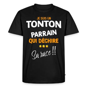 Mon Tonton parrain Qui Déchire Humour Oncle - T-shirt Premium bio Homme - noir - Devant - Nico (187cm)