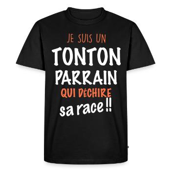 Tonton Parrain Le Mien Déchire - T-shirt Premium bio Homme - noir - Devant - Nico (187cm)