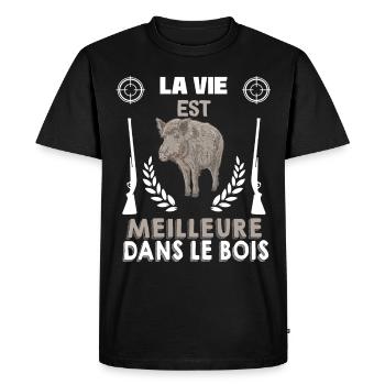 La Vie Est Meilleure Dans Le Bois - T-shirt Premium bio Homme - noir - Devant - Nico (187cm)